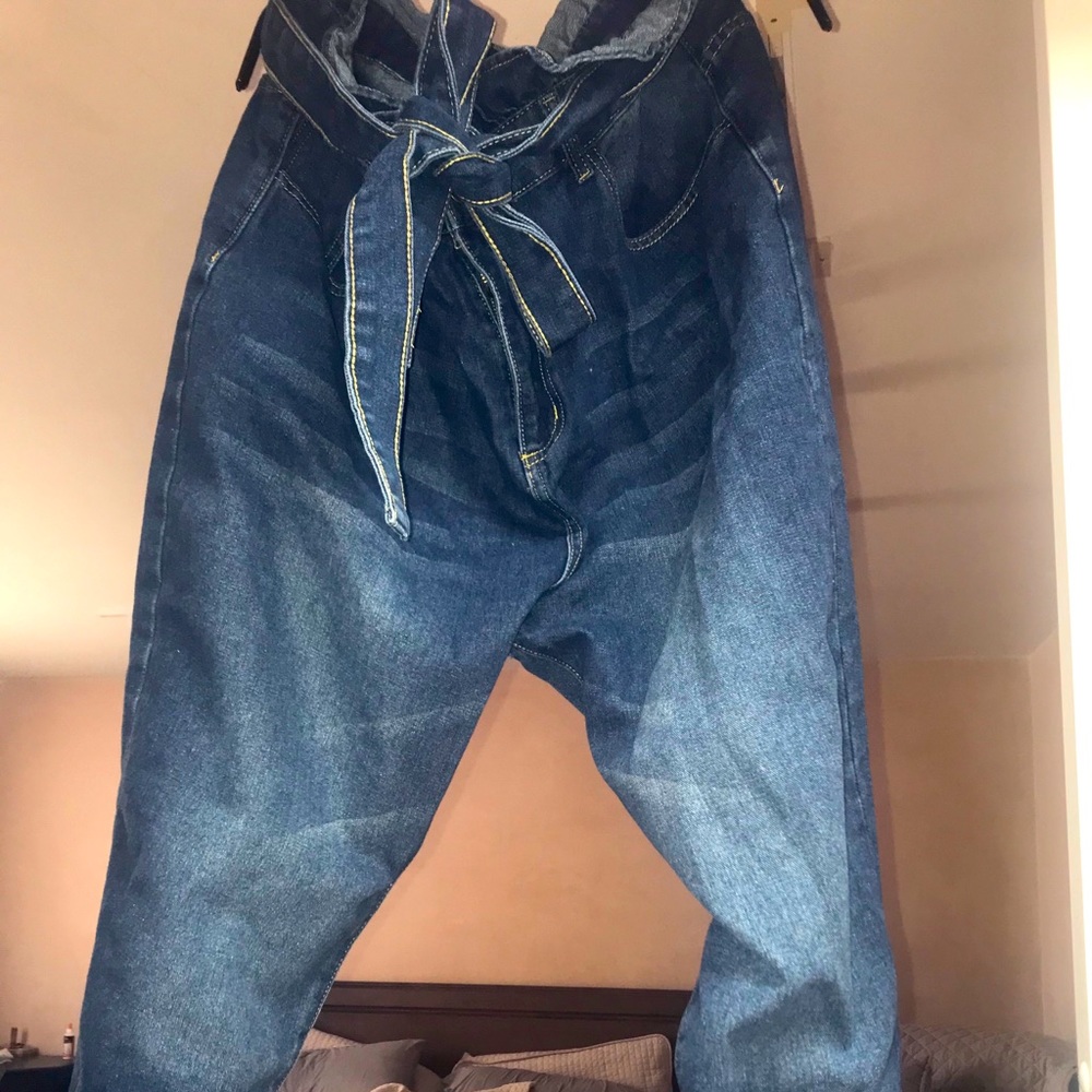 Paperbag waist dark blue, plus size jeans